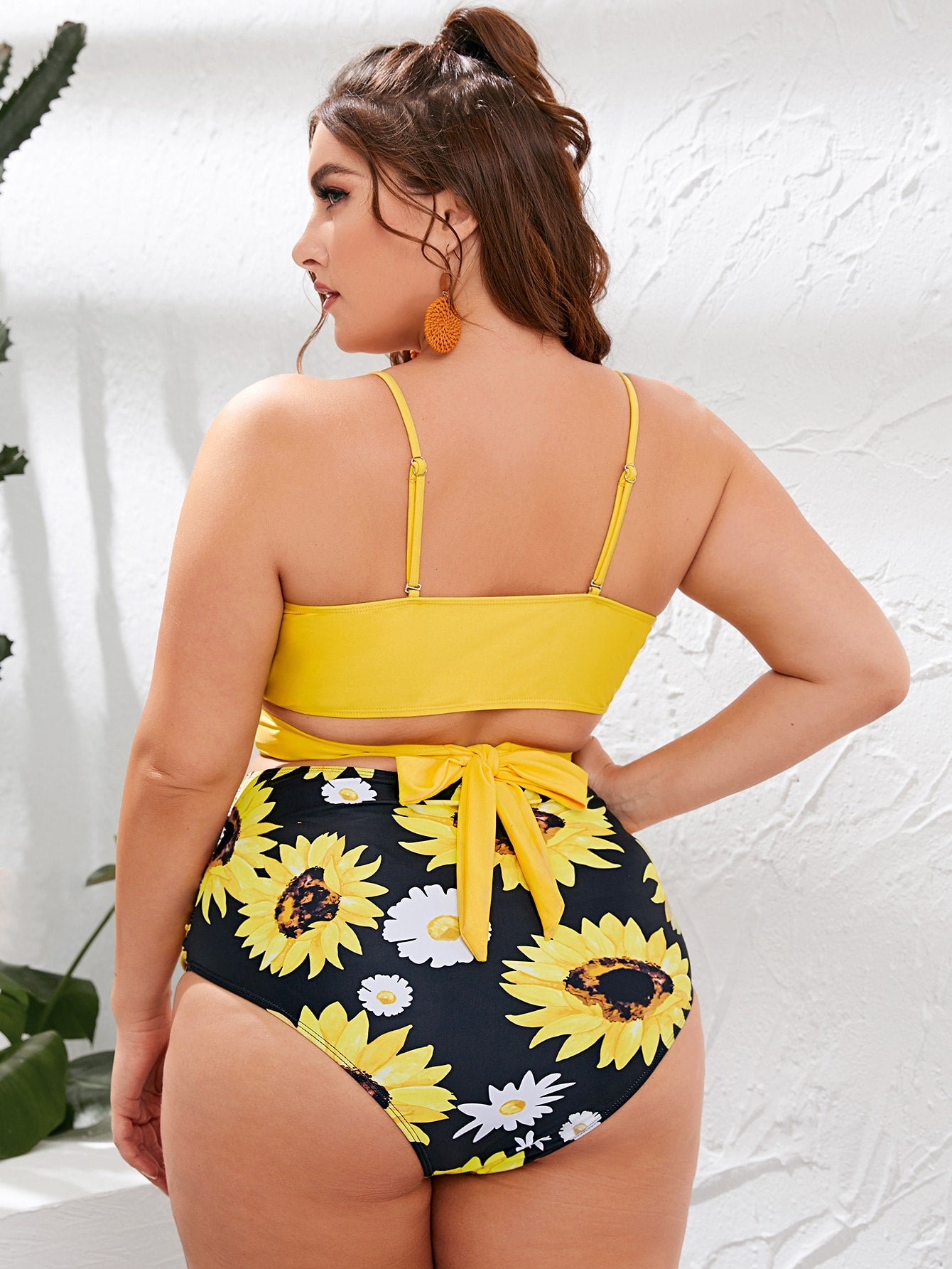 Plus Sunflower Print Wrap Bikini Swimsuit