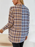 Tartan Color Block Flap Pocket Blouse