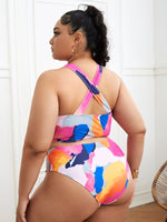 Plus Color Block Criss Cross Halter Bikini Swimsuit