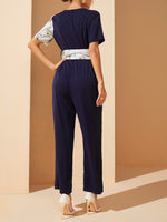 1Pc Chain Panel Surplice Neck Belted Jumpsuit