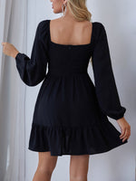 Ruched Lantern Sleeve Ruffle Hem Dress