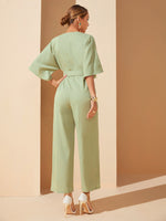 Surplice Front Belted Wide Leg Jumpsuit
