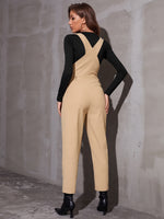 Fold Pleated Slant Pocket Overalls