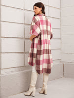 Plaid Print High Low Hem Coat