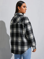 Plaid Flap Pocket Drop Shoulder Overcoat