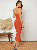 Solid Drawstring Knot Front Cami Dress