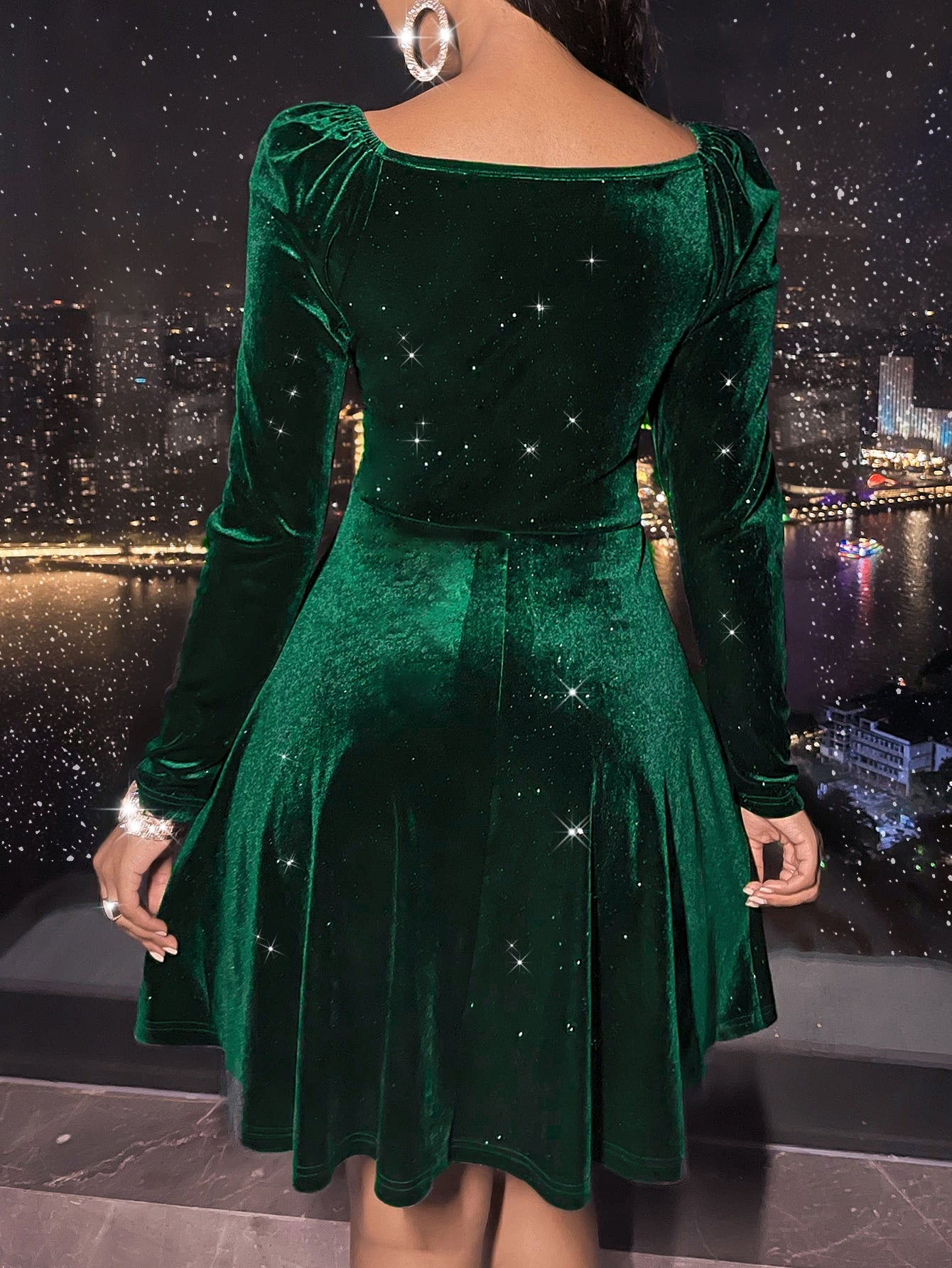 Surplice Neck Velvet A-line Dress