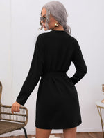Floral Lace Insert Belted Dress