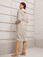 Striped Trim Collar Single Breasted Overcoat