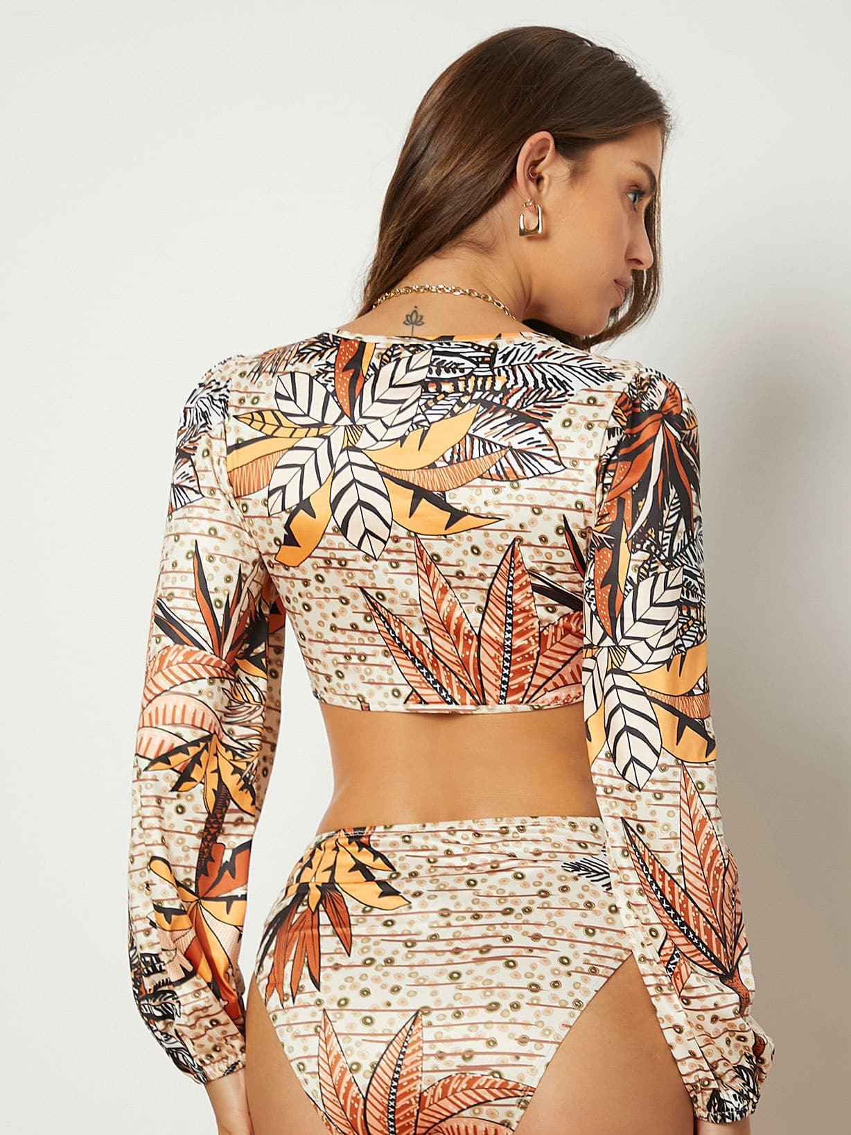 O-ring Cutout Tropical Print Bodysuit