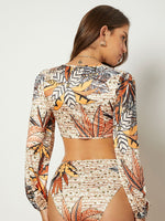 O-ring Cutout Tropical Print Bodysuit