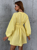 Solid Lantern Sleeve Knot Front Dress