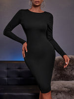 Solid Zipper Back Bodycon Dress