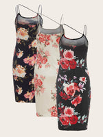 3pcs Floral Print Strap Detail Cami Dress