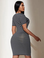 Striped Crew Neck Bodycon Dress