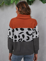 Color Block Drop Shoulder Turtle Neck Sweater
