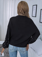 Pearl Beaded Ribbed Knit Drop Shoulder Tee