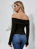 Off Shoulder Fold Over Ribbed Knit Tee