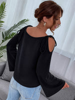 Knotted Cold Shoulder Trumpet Sleeve Tee