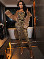 Zebra Striped Backless Unitard Jumpsuit Without Belt