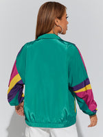 Color Block Drop Shoulder Zip Up Jacket