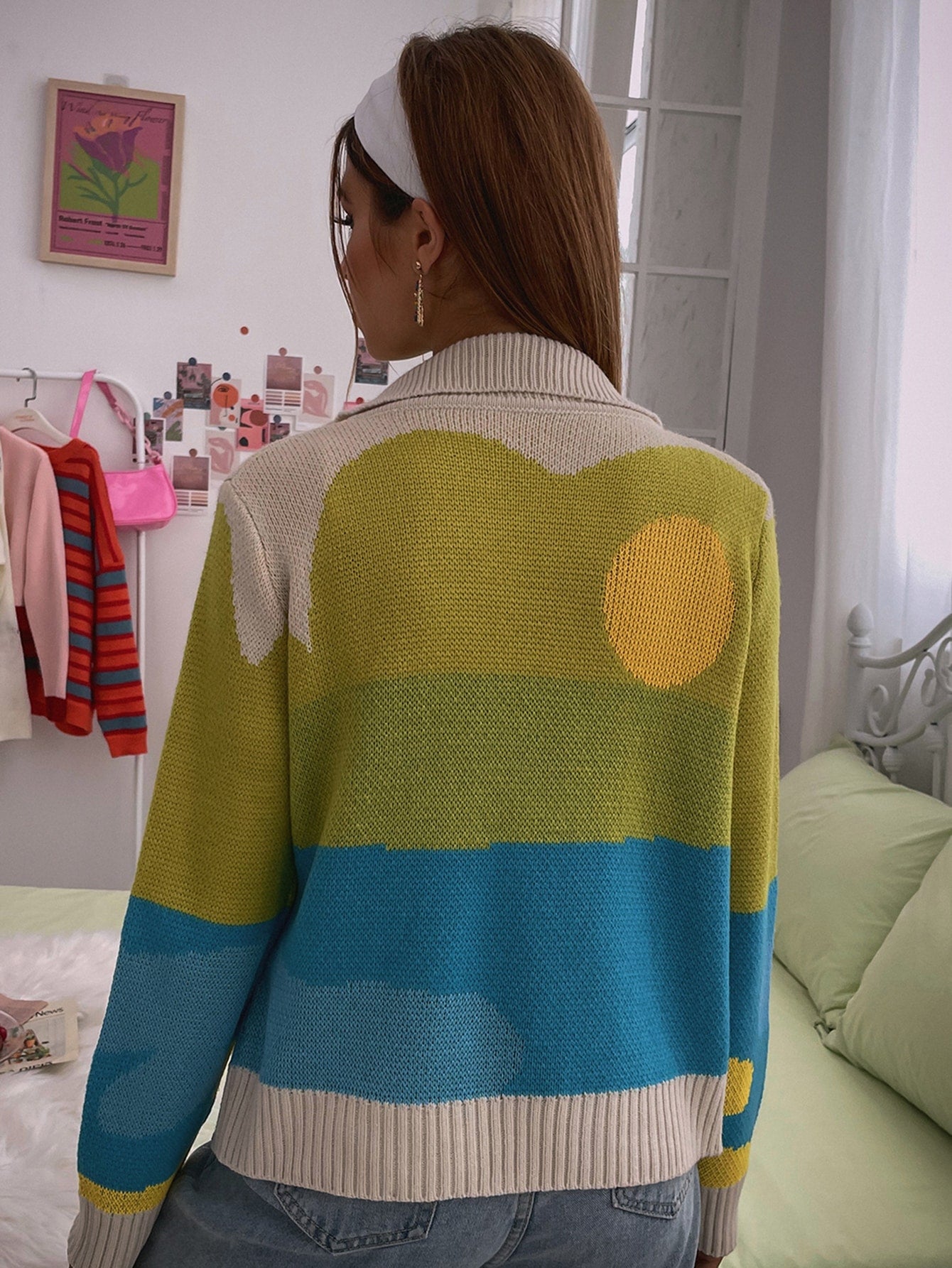 Graphic Pattern Button Up Cardigan