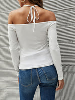 Halter Neck Ribbed Knit Tee