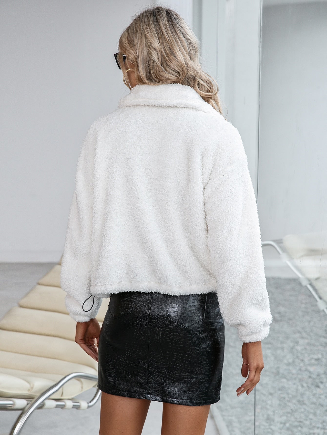 Leopard Panel Zipper Pocket Flannel Jacket