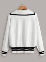 Contrast Trim Sailor Collar Pocket Front Cardigan