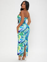 Allover Print Split Hem Tube Dress