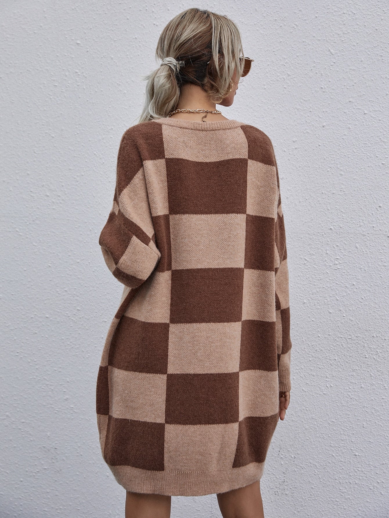 Colorblock Round Neck Sweater Dress