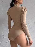 Mock Neck Puff Sleeve Ribbed Knit Bodysuit
