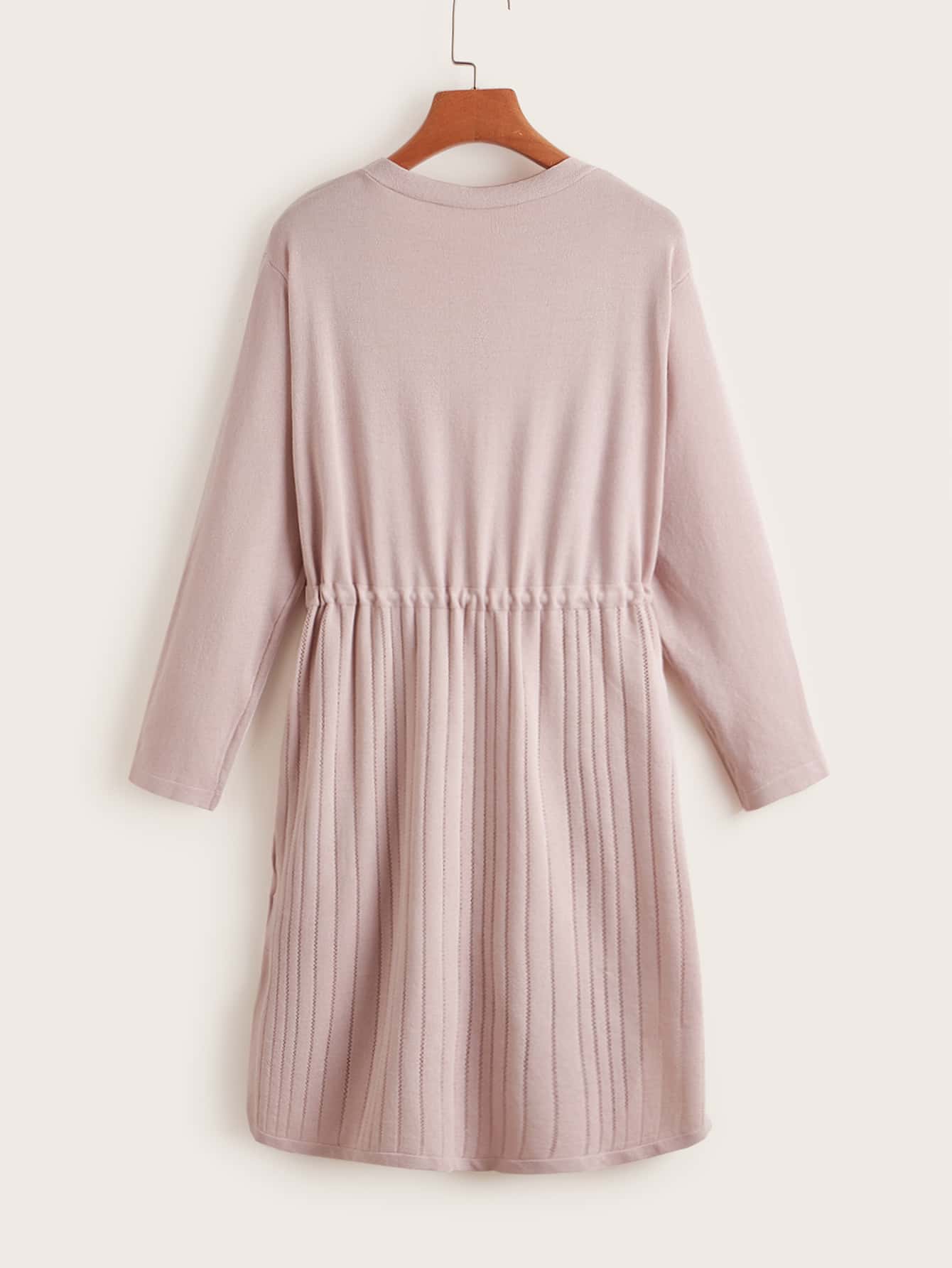 Solid Drawstring Waist Longline Cardigan