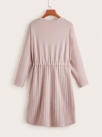 Solid Drawstring Waist Longline Cardigan