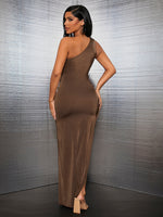 One Shoulder Cut Out Front Split Thigh Dress