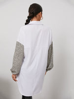Leopard Print High Low Hem Button Up Oversized Blouse