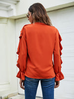 Ruffle Trim Flounce Sleeve Blouse