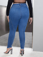 Plus High Waist Garment Eyelet Crisscross Raw Hem Skinny Jeans