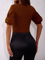 Lantern Sleeve Ribbed Knit Bodysuit