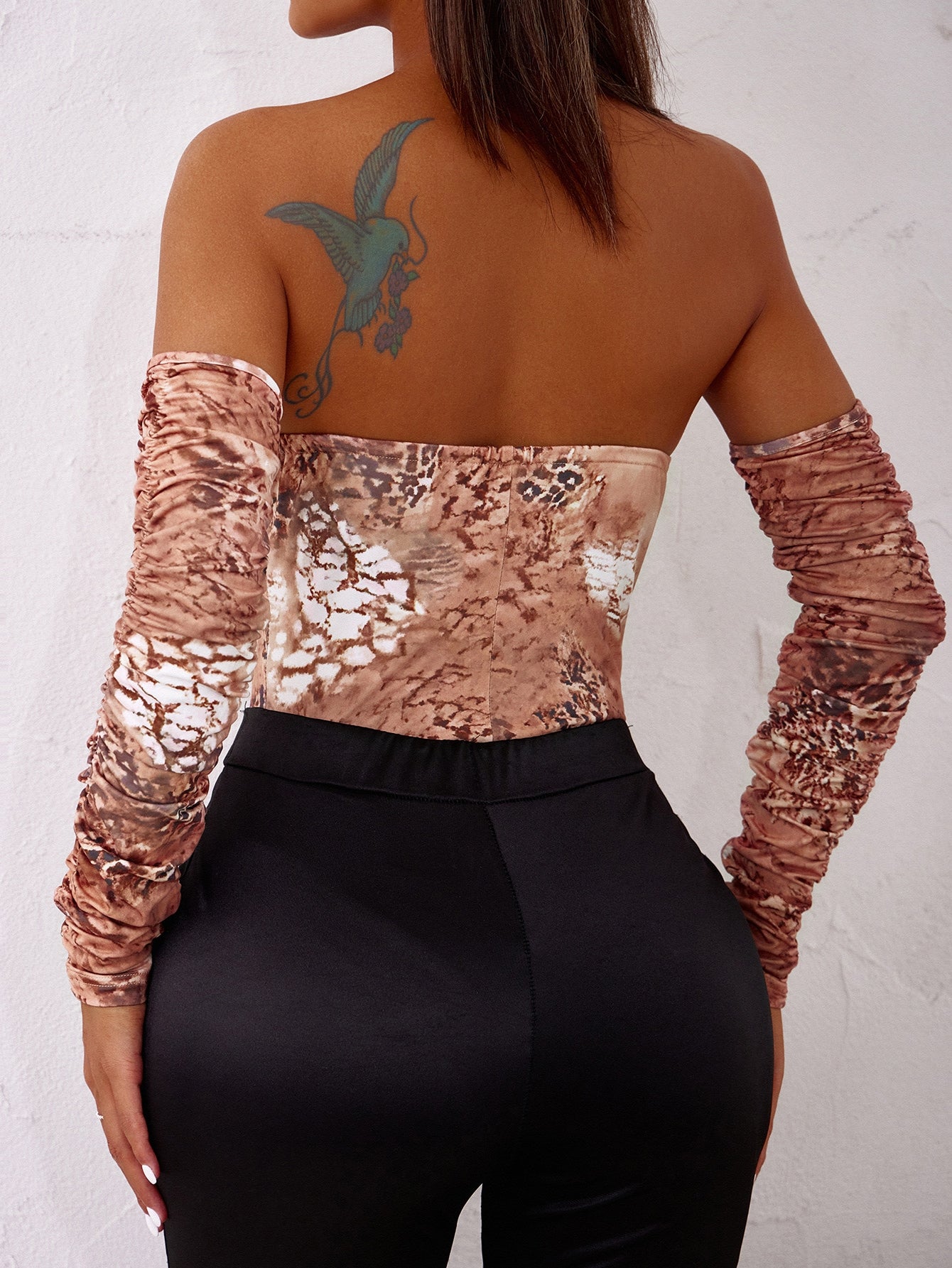 Leopard Print Tube Bodysuit With Arm Sleeve