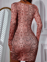 Snakeskin Print Ladder Cut Square Neck Bodycon Dress