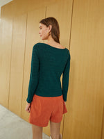 Notch Neck Raglan Sleeve Ribbed Knit Tee