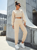 Letter Embroidery Drop Shoulder Crop Pullover & Sweatpants