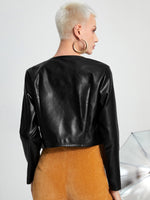 Solid Open Front PU Leather Jacket