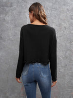 Drop Shoulder Tie Hem Lettuce Trim Waffle Knit Tee