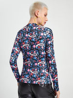 Paisley And Floral Print Mock Neck Tee