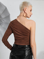 One Shoulder Drawstring Ruched Side Tee