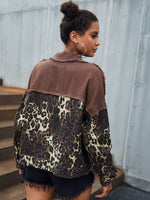 Leopard Panel Drop Shoulder Raw Cut Jacket