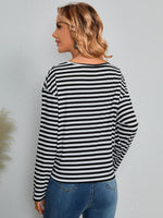 Drop Shoulder Tie Front Striped Tee