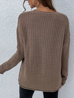 Drop Shoulder Waffle Knit Cardigan